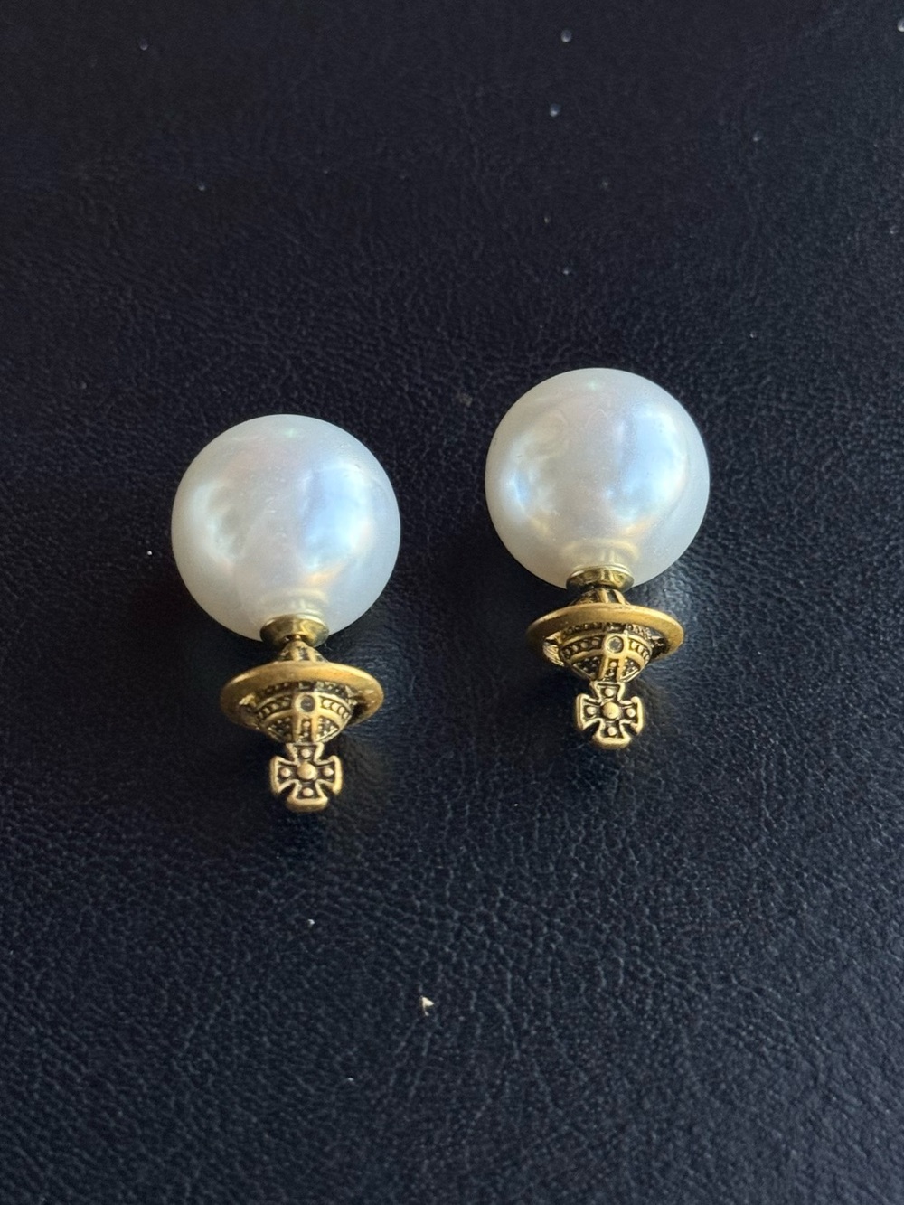 Gold and White Pearl Drop Earrings